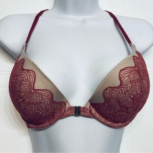 Victoria's Secret Very Sexy Push Up Bra Lace Front Closure Size 32D Pink Lace up